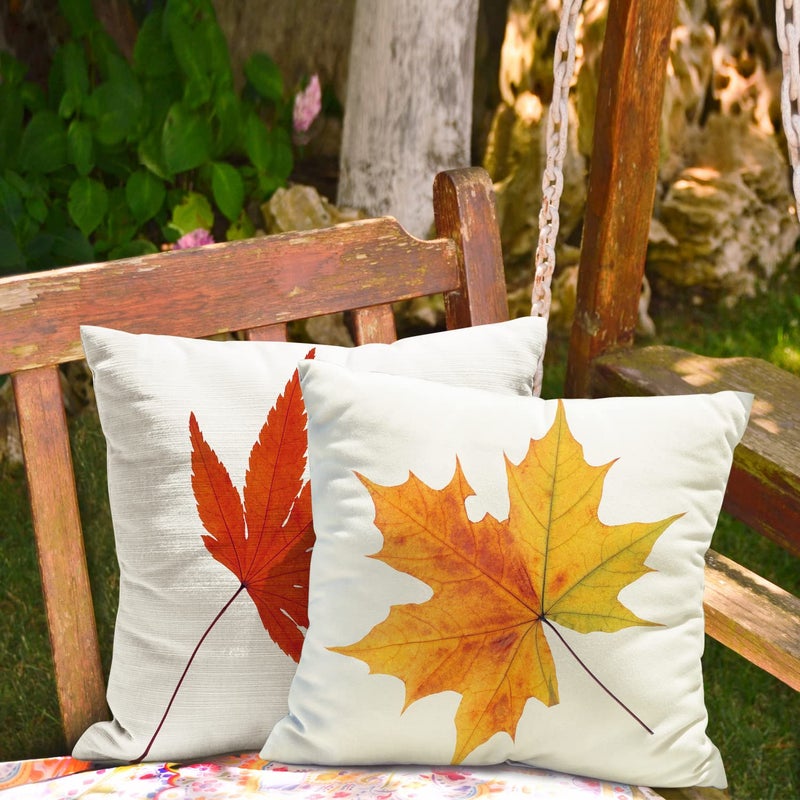 All Smiles Fall Throw Pillow Covers 18x18 Set of 4 Decorative Thanksgiving Autumn Kitchen Home Decor Cushion for Porch Couch Outside Outdoor Harvest Decorations Maple Leaves - Image 3